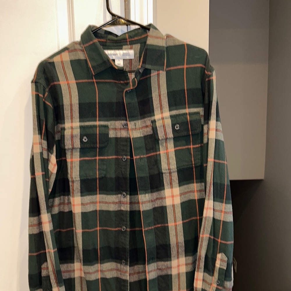 Old Navy Green Multi-Colored Long Sleeve Plaid Shirt